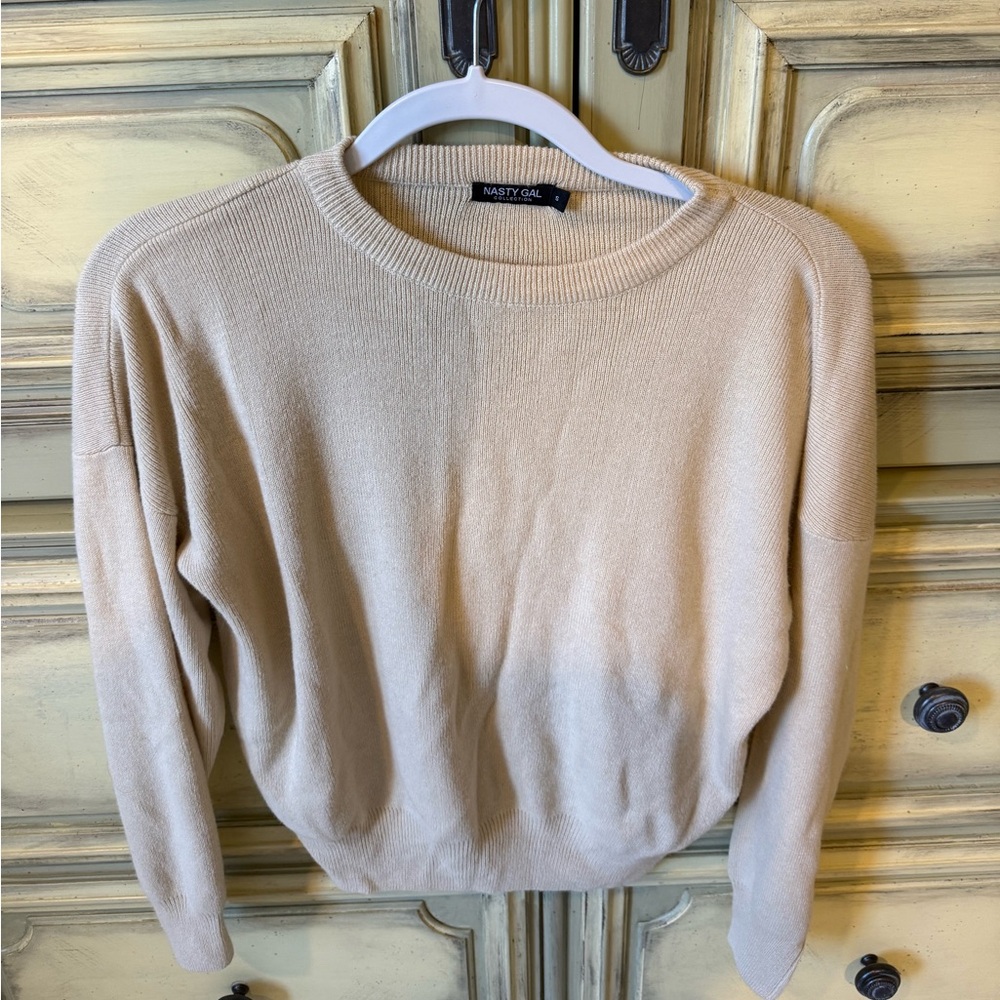 Nasty Gal Women's Beige Crew Neck Sweater pant set